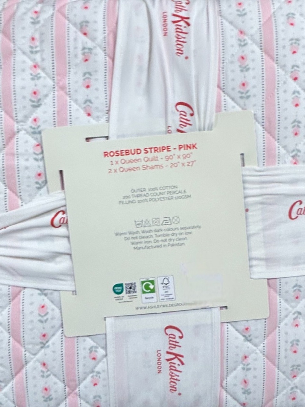 Cath Kidston Rosebud Stripe Pink Queen Cotton Quilt Set 90”x90” - Picture 3 of 6